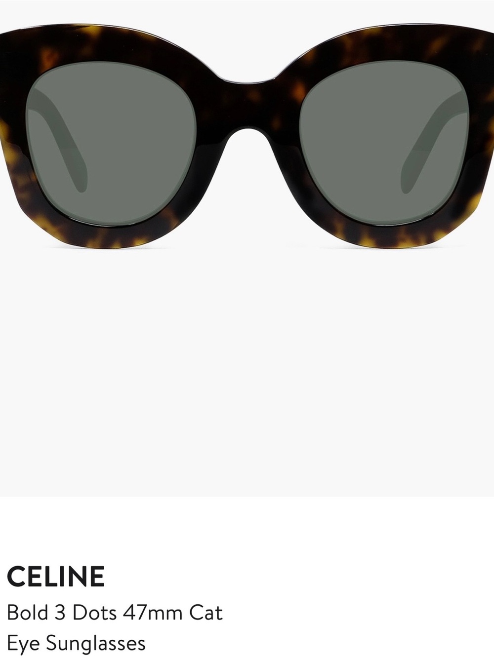 Celine Cat-Eye Sunglasses in Tortoiseshell with Green Lenses